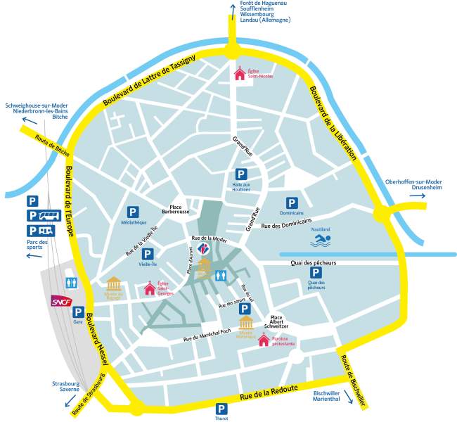 Karte des Stadtzentrums von Haguenau